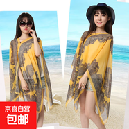 優(yōu)雅復(fù)古雪紡印花防曬披肩夏天女絲巾開衫度假海灘超大薄款沙灘巾 復(fù)古-黃色 100-155