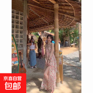掛脖連衣裙仙女夏季法式開衩露背長裙海邊度假沙灘裙 粉色 M 【建議100-110斤】