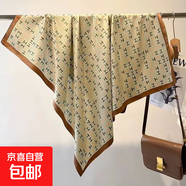 棉麻圍巾女春秋薄款方巾絲巾三角巾韓版百搭冬季保暖護頸圍脖披肩 雙重H（豆綠） 65*65CM