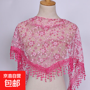 韓版女蕾絲碎花三角巾鏤空透氣包頭紗田園復古風(fēng)三角披肩防曬頭巾 玫紅色