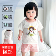 寶寶短袖套裝嬰幼兒男女童外出短褲分體套薄款卡通純棉網(wǎng)眼 甜心女孩 80