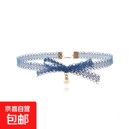 日韓甜美少女霧霾灰藍色蕾絲蝴蝶結愛(ài)心項鏈CHOKER頸鏈短款鎖骨鏈 藍縷空蝴蝶結鎖骨鏈