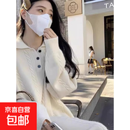 錦裳淑中長(cháng)款套頭毛衣女秋冬裝寬松白色長(cháng)款連衣裙針織衫內搭配大 米白色 XL