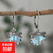 創(chuàng)意復古蜻蜓綠水晶吊墜耳環(huán)魅力女性珠寶派對波西米亞耳環(huán) 彩色1對