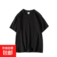 復古百搭純棉純色寬松五分袖打底衫T恤男女體恤潮流短袖衣服T  QB 黑色 3XL 建議165-195斤