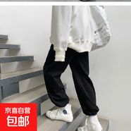 冬季大碼加絨闊腿褲子女ins高街休閑高腰灰色運(yùn)動(dòng)褲女束腳褲CYD 黑色(加絨加厚) 3XL