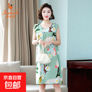 金狐貍棉綢睡裙女夏季新款媽媽睡衣中長(cháng)款無(wú)袖連衣裙人造棉家居服 花色 6號色 XL 【建議90-125斤】