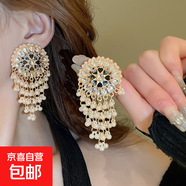 民族風(fēng)鳳凰月牙流蘇耳釘小眾復(fù)古設(shè)計感耳環(huán)夏季女輕奢高級感耳飾 3#鋼針-白色-黑色