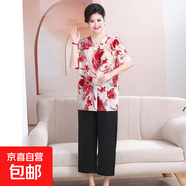 加肥加大碼中老年寬松奶奶短袖上衣服女胖媽媽夏裝200斤兩件套裝 紅花套裝 6XL 200-220斤