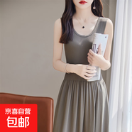 優(yōu)雅吊帶長裙女夏季新款顯瘦修身無袖連衣裙高腰A字裙/NZ381-X 淺綠色 均碼 100-150斤