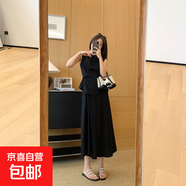 c*s同款收腰扭結90天絲小衫半身裙套裝夏季氣質(zhì)兩件套G063004 DYS 黑色 L