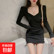 輕熟風(fēng)御姐連衣裙女秋裝新款收腰包臀裙氣質(zhì)修身顯瘦裙子潮QM 黑色 XL
