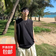 潮流冰絲新款寬松笑臉美式背心百搭夏季汗衫冰運動(dòng)休閑無(wú)袖坎肩R 純黑坎肩FT00 5XL 【180-200斤】