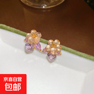 銀針?shù)喪⒎剿嗡Щǘ涠斝∏逍绿鹈蓝h(huán)輕奢高級感耳飾女 銀針-金色-粉色