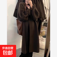 錦裳淑中長(cháng)款毛衣開(kāi)衫外套女秋冬寬松慵懶風(fēng)高級感氣質(zhì)加厚針織大 深咖 XL