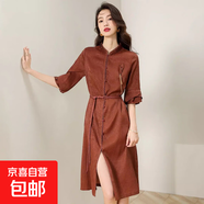 斑馬故事品質(zhì)桑蠶絲連衣裙國風(fēng)紅云紗真絲高級感氣質(zhì)連衣裙 紅棕色 M