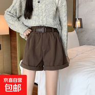 秋冬燈芯尼韓版高腰顯瘦減齡百搭洋氣闊腿短褲休閑褲女學(xué)生褲子 咖啡色【無腰帶】 S 【建議70-80斤】
