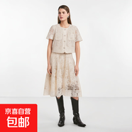 時(shí)尚名媛氣質(zhì)釘珠水溶蕾絲短款上衣+高腰大擺中長(cháng)裙套裝110039 套裝 米色 S （80-100斤）