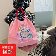 明星同款刺繡購(gòu)物袋潮流大容量百搭斜挎單肩便攜衣服收納包 刺繡包【玫紅色刺團(tuán)】-無(wú)背帶 中包M【42*40cm】