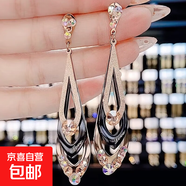 韓國氣質(zhì)時(shí)尚菱形磨砂鈦鋼長(cháng)款耳環(huán)女百搭顯臉瘦的耳墜網(wǎng)紅耳飾品 香檳色耳環(huán)