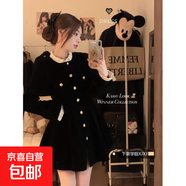法式小香赫本風(fēng)黑色絲絨連衣裙子女早秋季2025年新款氣質(zhì)收腰短裙 黑色 XL 【建議120-130斤】
