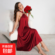 法式晚宴禮服裙高端輕奢掛脖連衣裙女高級感露背長裙多色可選 酒紅色 M