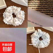 法式重工蕾絲碎花印花蝴蝶結(jié)發(fā)圈發(fā)繩頭繩丸子頭兒童發(fā)飾頭飾馬尾 奶藍(lán)碎花絲帶+奶藍(lán)碎花蝴蝶結(jié)