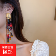 民族風鳳凰月牙流蘇耳釘小眾復古設計感耳環(huán)夏季女輕奢高級感耳飾 24#銀針-合金-彩色