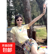 多巴胺穿搭甜辣妹短袖t恤女夏季新款夏季顯瘦掐腰短款小上衣GZMY 火龍果色 L