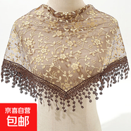 韓版女蕾絲碎花三角巾鏤空透氣包頭紗田園復(fù)古風(fēng)三角披肩防曬頭巾 淺棕色