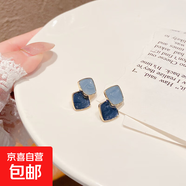 2025年新款潮韓國ins氣質(zhì)簡約小巧花朵耳環(huán)復古港風赫本網(wǎng)紅耳釘 藍灰撞色