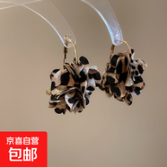 銀針布藝花朵流蘇耳圈耳鉤歐美跨境獨特氣質(zhì)耳鉤小眾設計感耳飾女 銀針-金色-咖色