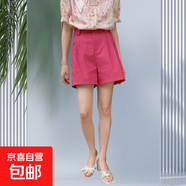 女裝短褲韓式休閑短褲工裝短褲西裝五分褲通勤西裝短褲百慕大短褲 玫紅色 （配皮帶） L （115-130斤）