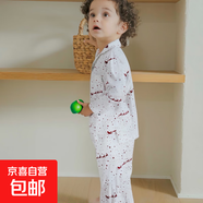 兒童竹纖維開(kāi)衫長(zhǎng)袖長(zhǎng)褲睡衣家居服套裝紐扣舒適款 白色圣誕老人 150