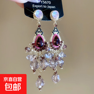 銀針超閃鑲鉆水晶流蘇耳環(huán)復古宮廷風(fēng)耳釘重工耳飾設計感小眾批發(fā) 銀針-金色-粉色