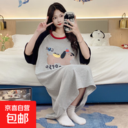 睡裙女夏季可愛(ài)仿棉短袖中長(cháng)款連衣裙子夏天2025年新款睡衣家居服 Q91672 XL 女