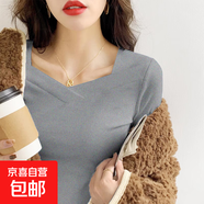 灰色時(shí)尚長(zhǎng)袖t恤女德絨加厚加絨保暖顯瘦體恤打底衫女內(nèi)搭秋冬966 灰色 莫代爾薄款 M 參考95-105斤