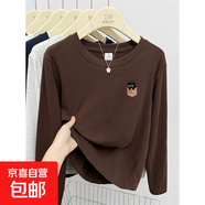 小眾卡通女孩長(cháng)袖t恤女春秋季寬松慵懶風(fēng)2025新款學(xué)院風(fēng)上衣潮 棕色-左胸口袋小貓 XL