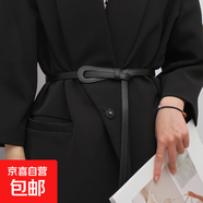 羊絨毛呢大衣棕色腰帶女配連衣裙子裝飾束腰封收腰打結皮帶米黑色 黑色