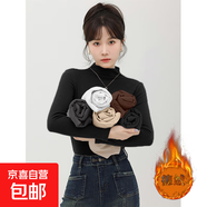 半高領(lǐng)德絨打底衫女長(cháng)袖T恤新款女秋冬時(shí)尚洋氣保暖衣服女士上衣 917-黑色 3XL 建議140-155斤