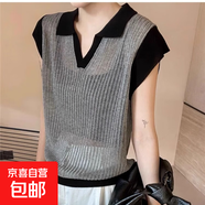 韓版針織短袖t恤女2025新款夏季薄款設計感polo領(lǐng)飛飛袖上衣 195灰色 均碼