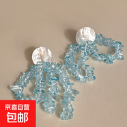 銀針彩色水晶花朵流蘇耳環(huán)甜美小清新耳鉤耳墜韓系高級感耳飾批發(fā) 36#銀針-藍色