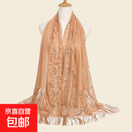 新款純色夏季蕾絲鏤空流蘇刺繡披肩女優(yōu)雅性感外搭氣質(zhì)配旗袍絲巾 卡其色