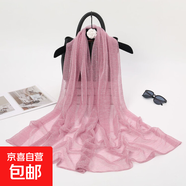 彈力亮閃閃亮絲條紋復古風(fēng)長(cháng)圍巾新款女時(shí)尚透氣沙灘巾通勤包頭巾 粉紅色