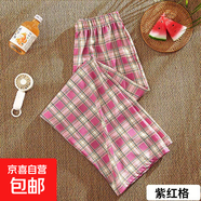 復古格子褲新款女闊腿褲保暖高腰直筒韓版學(xué)生休閑褲 紫紅格 薄款 均碼 (80-150斤)