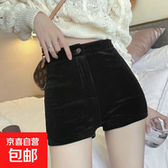 燈芯絨短褲女2025秋冬新款高腰顯瘦直筒緊身時(shí)尚韓版小個(gè)子短褲子 黑色 M