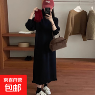 針織連衣裙韓版寬松中長(cháng)款顯瘦針織裙大衣內搭毛衣裙 HMDR839 黑色 2XL 建議體重：135-150斤