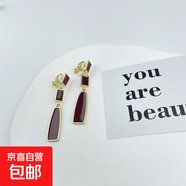 復古耳環(huán)新款小眾設計感耳釘女高級感輕奢耳飾品 酒紅金邊吊墜 耳夾【無(wú)耳洞】