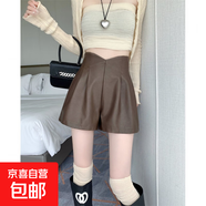 2025秋季新款高腰a字PU皮短褲女寬松休閑百搭闊腿外穿包臀皮短褲 咖色 S