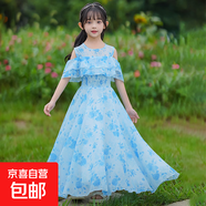 童裝女童2025夏季公主裙兒童碎花裙子小女孩雪紡連衣裙百褶裙夏裝 086水墨藍碎花裙 140